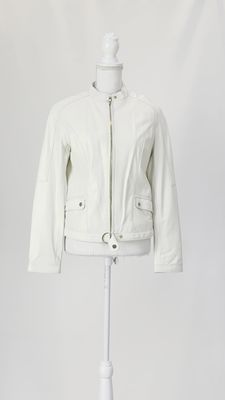 DKNY, Ivory Zip-Front Biker Leather Jacket, Size M