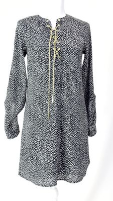 Michael Kors, Black/White/Gold  Print Cross Chain Lacing Front L/Slv Dress, Size XS