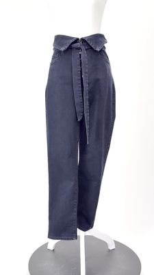 Le Jean, Black Fold-Over Waist Tie Belt Straight Leg Denim Pants, Size 25