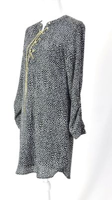 Michael Kors, Black/White/Gold  Print Cross Chain Lacing Front L/Slv Dress, Size XS