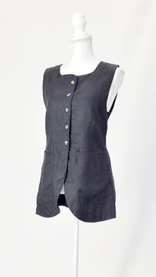 Posse, Black Button Front Patch Pkt S/Less Linen Longline Vest (Has Matching Skirt), Size M