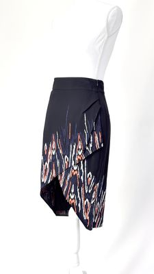 Sass &amp; Bide, Black/White/Pink/Navy Patterned Rrim Wrap Crossover Hem  Skirt, Size 6