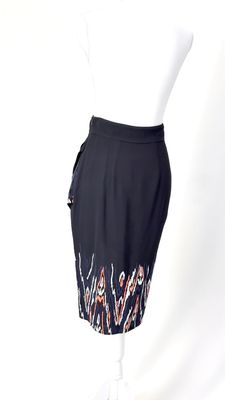 Sass &amp; Bide, Black/White/Pink/Navy Patterned Rrim Wrap Crossover Hem  Skirt, Size 6