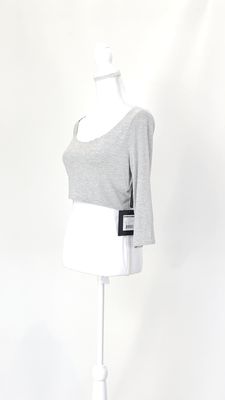 Norma Kamali, Grey Marle Scoop Neck Cropped 3/4 Top (Has Matching Skirt), Size M