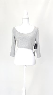 Norma Kamali, Grey Marle Scoop Neck Cropped 3/4 Top (Has Matching Skirt), Size M