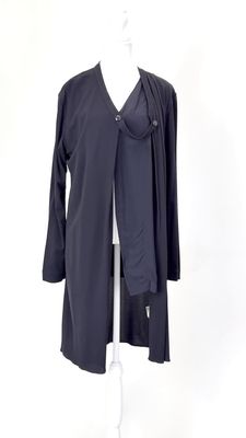 Ipanema, Black V Button-Front Panel Detail  Open Drape Soft Coat, Size M
