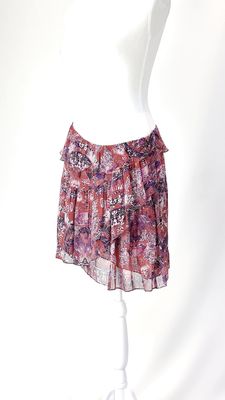 IRO, Red/Purple Print Tiered Ruffle Skirt, Size 38