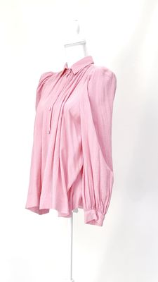 Secular, Pink Textured Button-Up Gather Puff L/Slv  Shirt, Size S