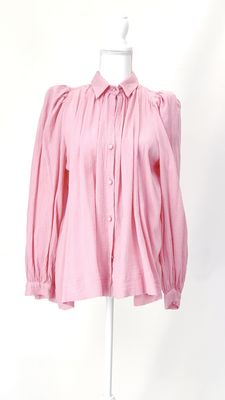 Secular, Pink Textured Button-Up Gather Puff L/Slv  Shirt, Size S