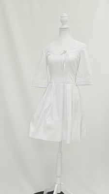 Philosophy Di Alberta Ferretti, White Scoop Neck Ribbon Trims Pleated 1/2 Slv Dress, Size US4/GB8