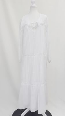Kalifornia Dream, White Tie-Neckline Crochet Lace Inset Trims L/Slv Midi  Dress, Size M/L