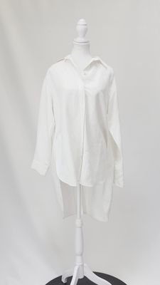 Aje, Ivory/Black Logo Ribbon Lacing Tie Back Linen Blend L/Slv Shirt, Size 4