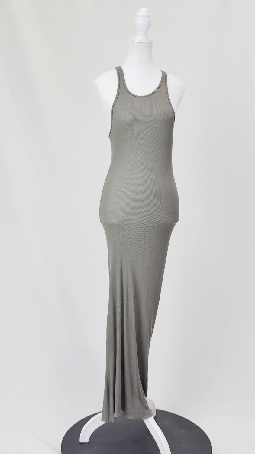 Rick Owens, Army Green Rib Knit Tank Midi Dress, Size US10/GB12