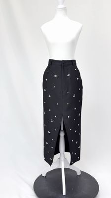 Sandro, Black/Silver Bead Embellished Front Slit Long Skirt, Size 34