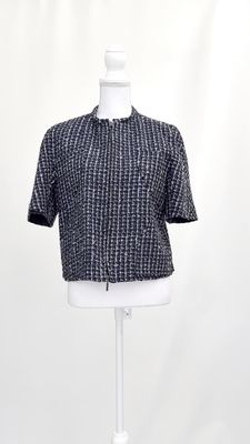 Emporio Armani, Navy/Grey/Multi Tweed Zip-Front  Jacket, Size 46