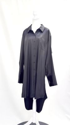 alexanderwang.t, Black Button-Front Sheen L/Lsv Shirtdress, Size L
