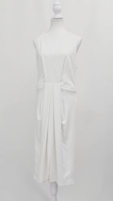 Dion Lee, Ivory V-Neck Crossover Pleat Drape Front Halter Neckline Midi Dress, Size 14