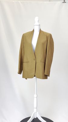 Oroton, Toffee Button-Up Collarless Linen Blend  Blazer, Size 10