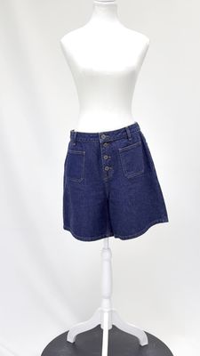Rouge, Indigo Button-Fly Patch Pkt Denim Shorts, Size 40