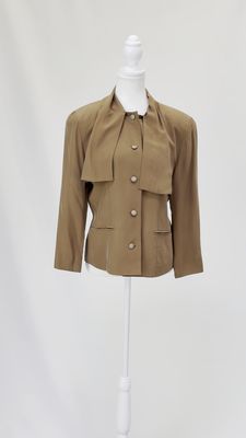 Le Canari, Tan Tie Neck Button-Up Silk Jacket, Size UK8/I38