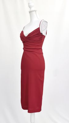 Lisa Ho, Red Pleat/Drape Bust Adj. Strap Dress