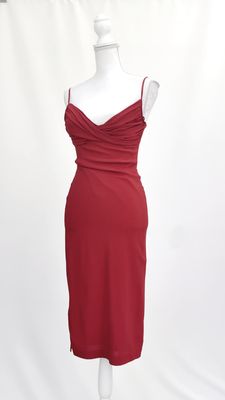 Lisa Ho, Red Pleat/Drape Bust Adj. Strap Dress