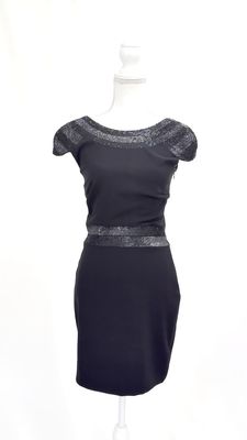 Collette Dinigan, Black Sequin Trim Cap Slv Wool Dress, Size XS