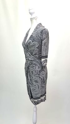 Max Mara, Pale Greys/Grey Print Drape Crossover 3/4 Slv Dress