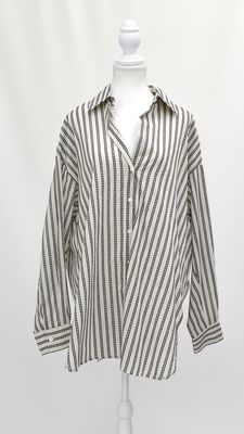 Dissh, Cream/Black Textured Stripe Os Longline L/Slv Shirt Or Mini Shirtdress, Size 8