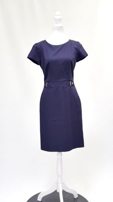Hugo Hugo Boss, Navy/Silver Buckle Waist Tab S/Slv Dress, Size GB8/IT40