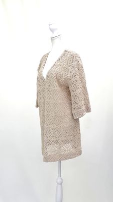 Rosae Paris, Cream Crochet Kit V-Neck S/Slv Dress