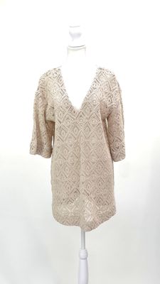 Rosae Paris, Cream Crochet Kit V-Neck S/Slv Dress