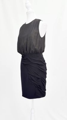 Camilla and Marc, Gold/Black Shimmer Pleat Drape Lower Panel S/Less Dress, Size 8