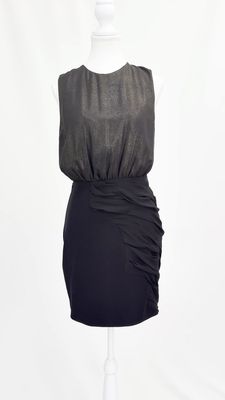 Camilla and Marc, Gold/Black Shimmer Pleat Drape Lower Panel S/Less Dress, Size 8