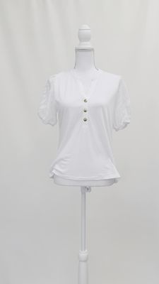 Michael Kors, White/Gold V-Neck Puff S/Slv Top, Size S