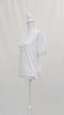 Michael Kors, White/Gold V-Neck Puff S/Slv Top, Size S