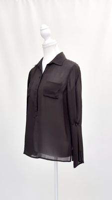 A/X, Chocolate Placket Front Silk L/Slv Blouse, Size XS