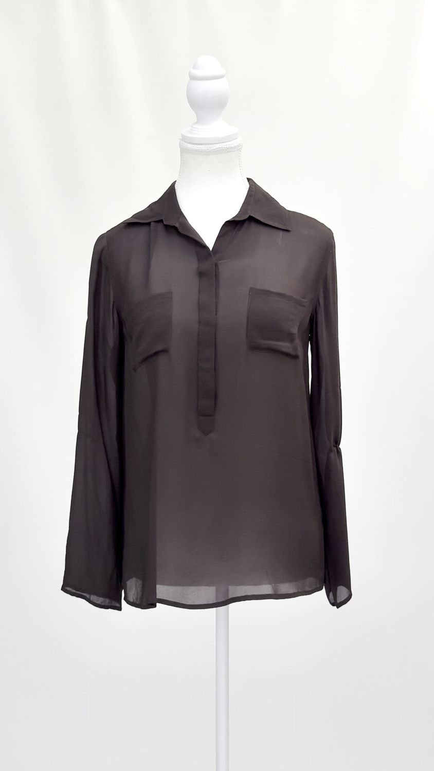A/X, Chocolate Placket Front Silk L/Slv Blouse, Size XS