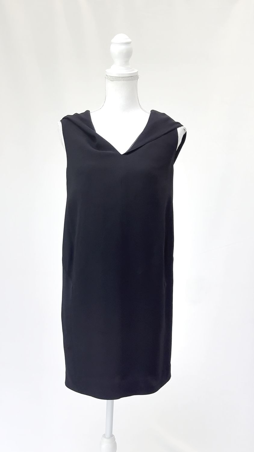 Scanlan Theodore, Black Hooded Wool Blend S/Less Dress, Size 8