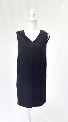 Scanlan Theodore, Black Hooded Wool Blend S/Less Dress, Size 8