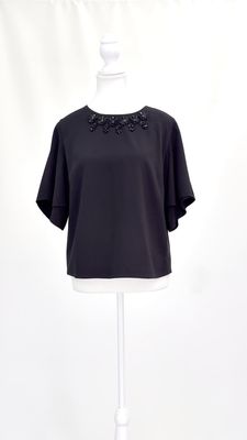Megan Park, Black Beaded Necklines/Slv Top, Size 2