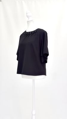 Megan Park, Black Beaded Necklines/Slv Top, Size 2