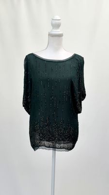 Hoss, Forest Green/Pewter Sequin Silk S/Slv Top, Size 40