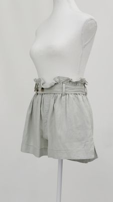 Bassike, Pale Green Gather Waist Button Belt Linen Shorts, Size 0