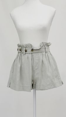 Bassike, Pale Green Gather Waist Button Belt Linen Shorts, Size 0