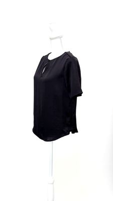 Band Of Outsiders, Black Slit Button-Neck Tab Waist S/Slv Blouse