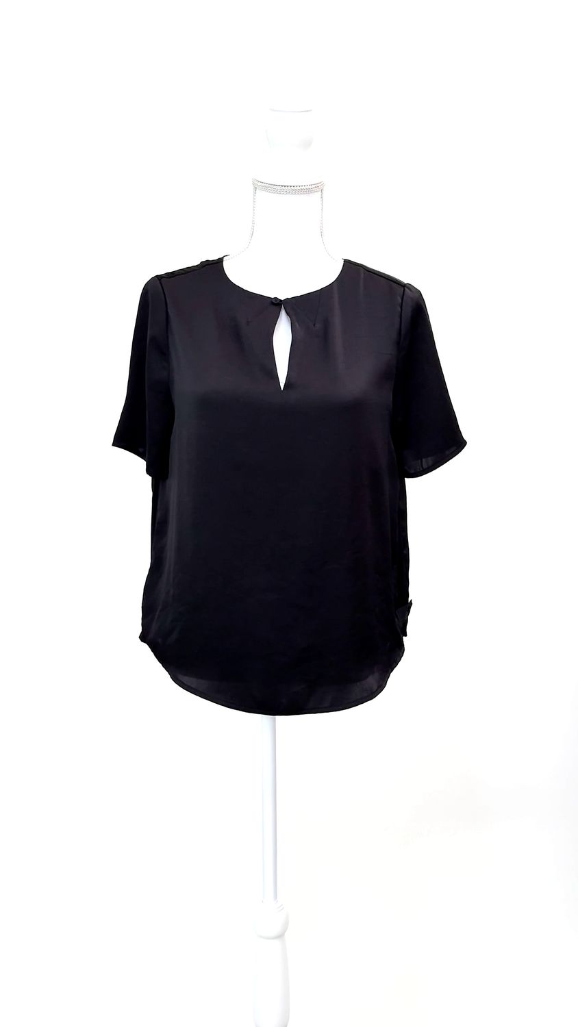 Band Of Outsiders, Black Slit Button-Neck Tab Waist S/Slv Blouse