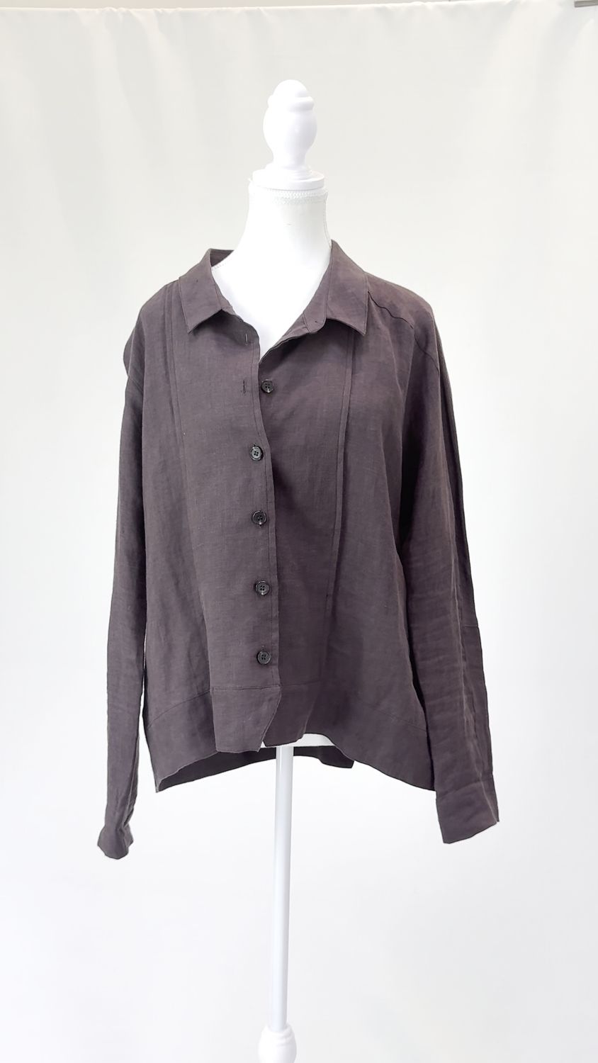 MM Sohn, Brown Front Button-Stand Inset Button-Up Linen L/Slv Shirt/ Jacket, Size M