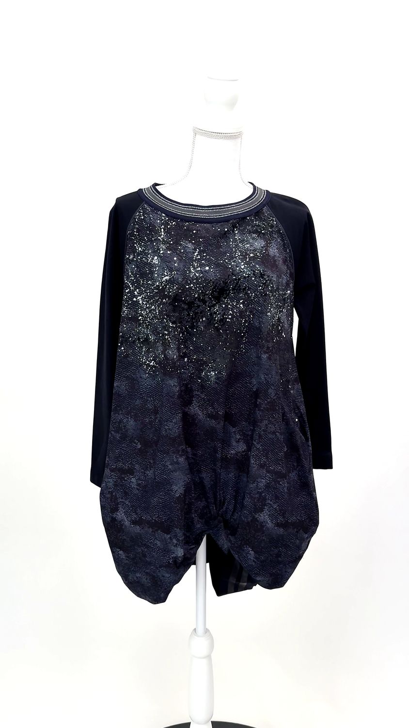 High Tech, Navy/Black Print Toggle Detail L/Slv Dress