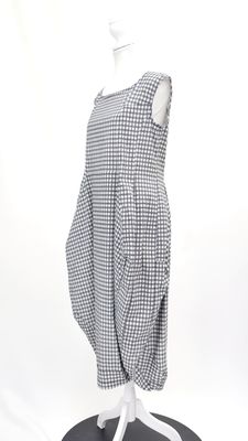 Rundholz, Black/Grey Check Tulip Shaped Hem S/Less Midi Dress, Size S